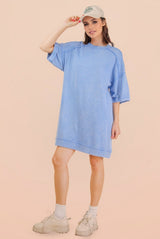 Denim Blue Mineral Wash French Terry Knit T-Shirt Dress