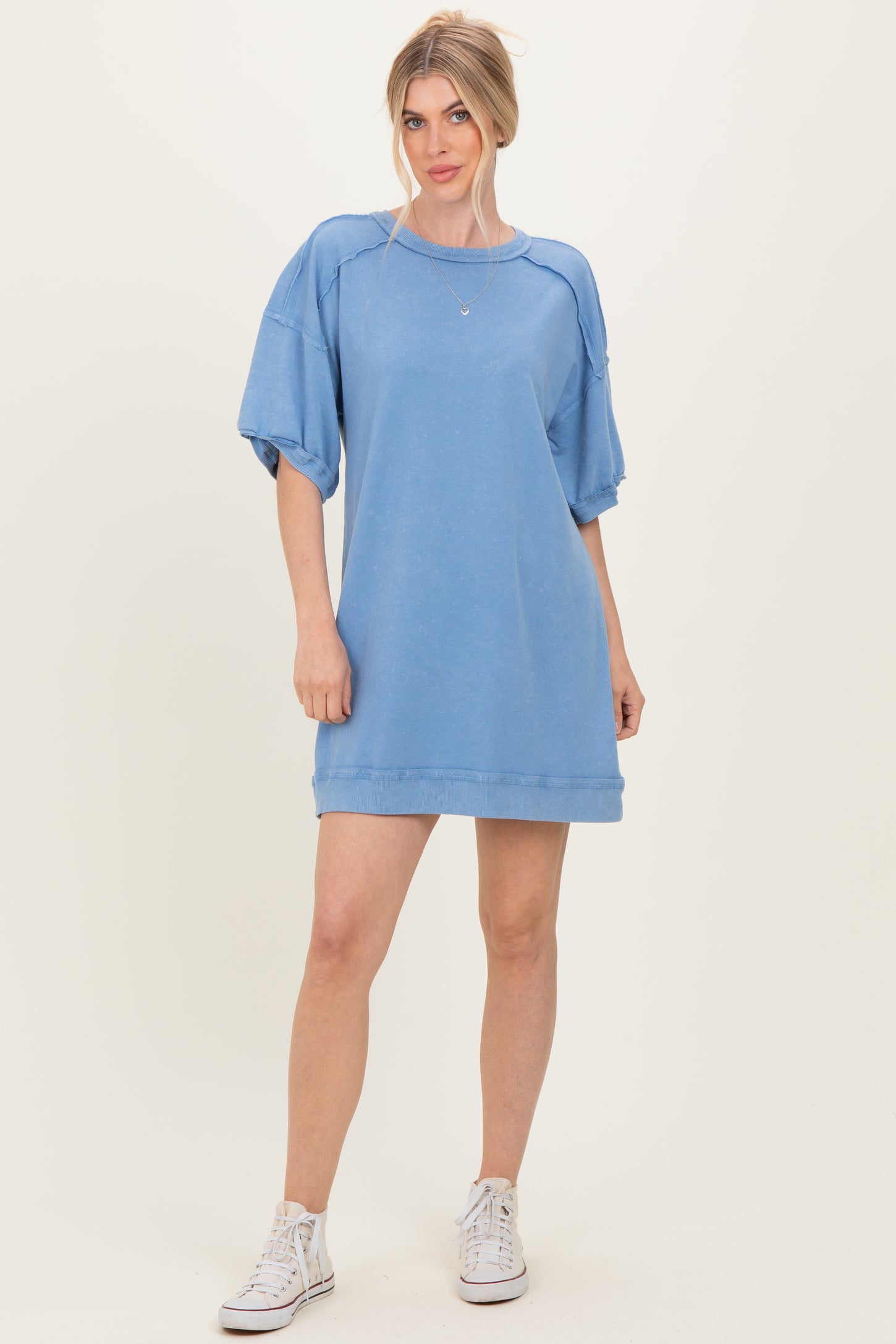 Denim Blue Mineral Wash French Terry Knit T-Shirt Dress