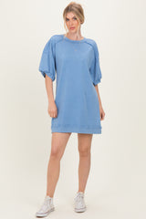 Denim Blue Mineral Wash French Terry Knit T-Shirt Dress