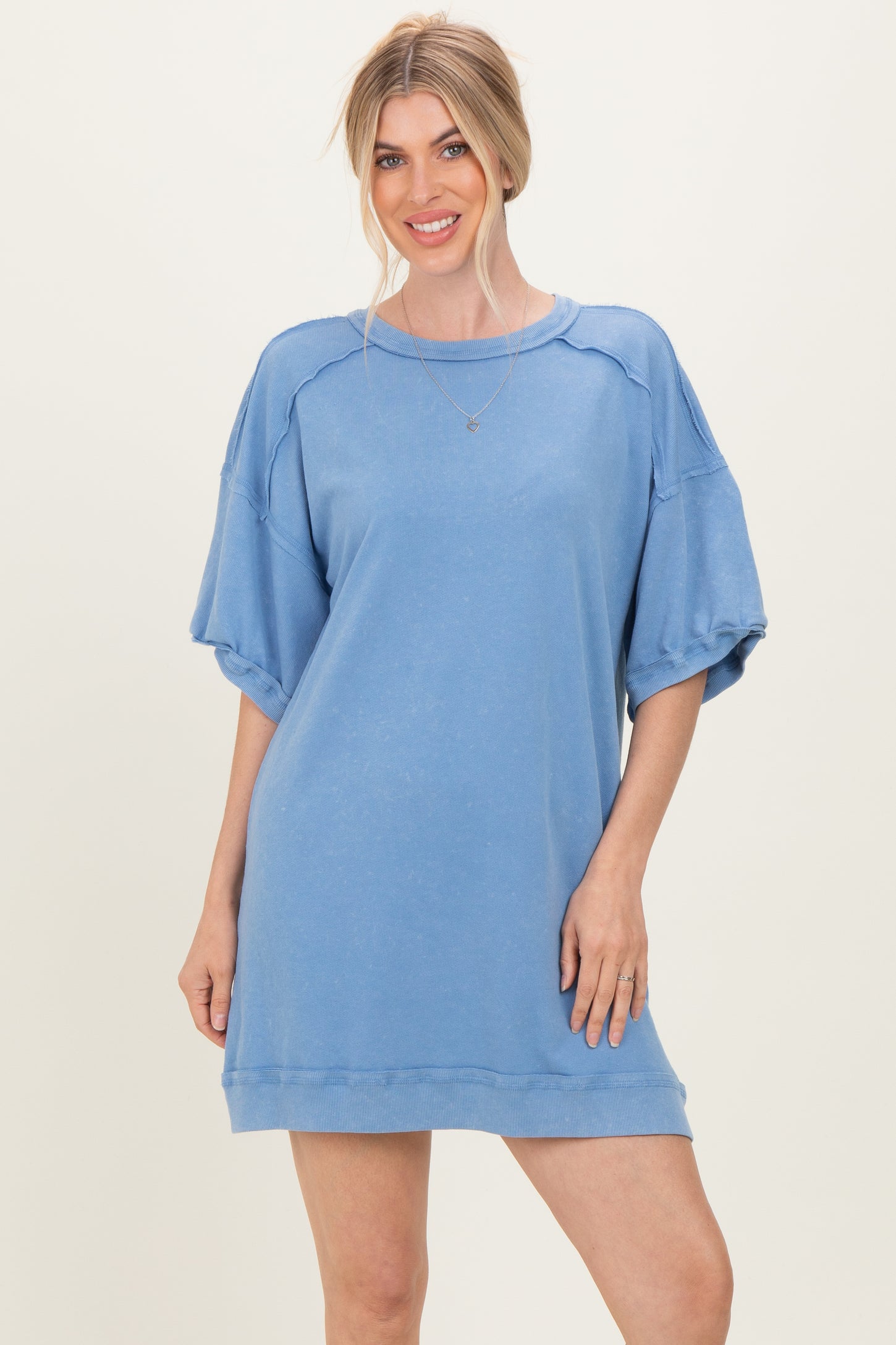 Denim Blue Mineral Wash French Terry Knit T-Shirt Dress