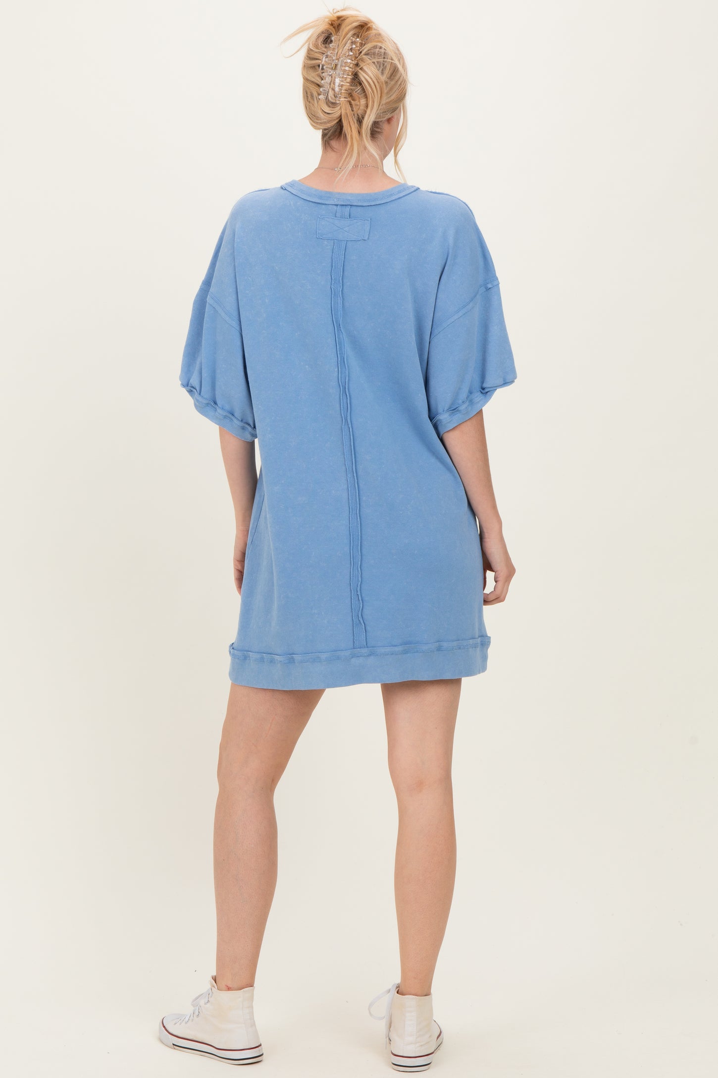 Denim Blue Mineral Wash French Terry Knit T-Shirt Dress