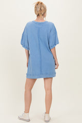 Denim Blue Mineral Wash French Terry Knit T-Shirt Dress