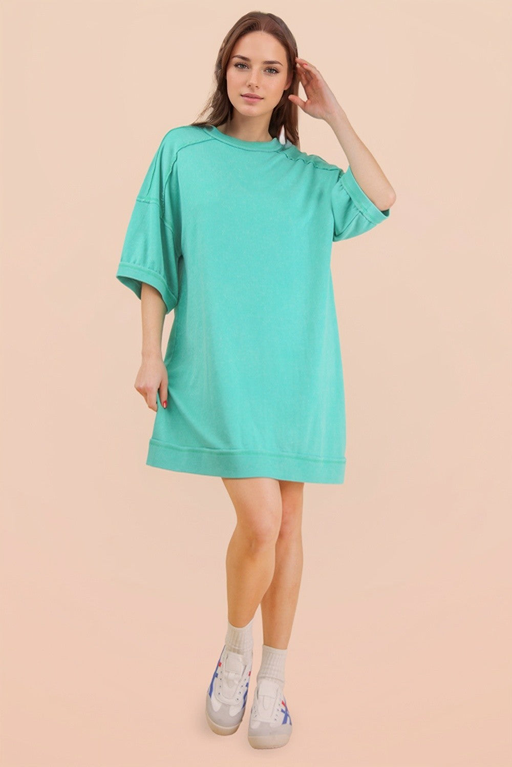 Seafoam Mineral Wash French Terry Knit T-Shirt Dress