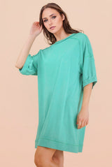 Seafoam Mineral Wash French Terry Knit T-Shirt Dress