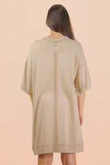 Beige Mineral Wash French Terry Knit T-Shirt Dress