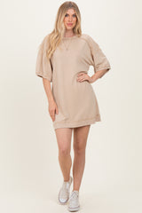 Beige Mineral Wash French Terry Knit T-Shirt Dress
