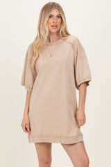 Beige Mineral Wash French Terry Knit T-Shirt Dress