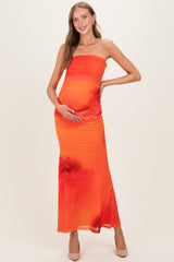 Orange Floral Strapless Cutout Back Maternity Maxi Dress