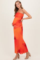 Orange Floral Strapless Cutout Back Maternity Maxi Dress