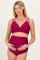 Burgundy Scalloped V-Neck High Waist Two-Piece Maternity Swimsuit