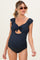 Navy Ribbed Front Tie Cutout Ruched Maternity Swimsuit