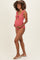 Pink Ribbed Front Tie Cutout Ruched Maternity Swimsuit