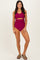 Magenta Scalloped Cutout Ruched One Piece Swimsuit