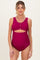 Magenta Scalloped Cutout Ruched Maternity One Piece Swimsuit