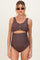 Brown Scalloped Cutout Ruched Maternity One Piece Swimsuit