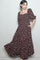 Sepia Floral Smocked Handkerchief Hem Maxi Dress