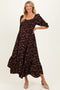 Sepia Floral Smocked Handkerchief Hem Maternity Maxi Dress