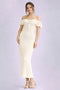 Ivory Off Shoulder Lace Knit Midi Dress