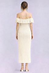 Ivory Off Shoulder Lace Knit Midi Dress