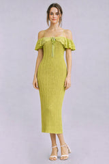 Citron Off Shoulder Lace Knit Midi Dress