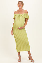 Citron Off Shoulder Lace Knit Maternity Midi Dress