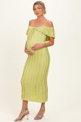 Citron Off Shoulder Lace Knit Maternity Midi Dress