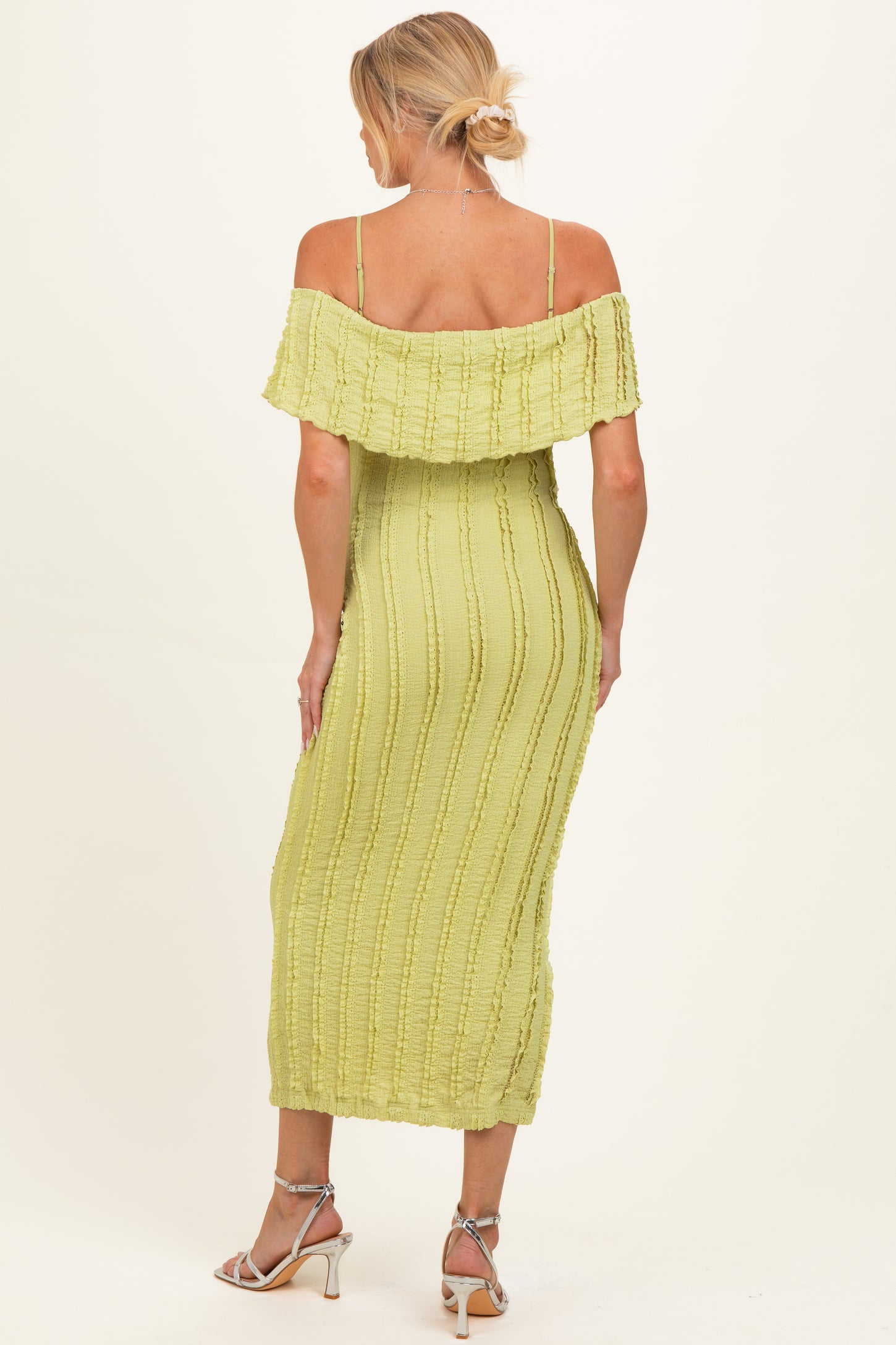 Citron Off Shoulder Lace Knit Maternity Midi Dress