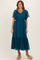Teal Dotted Tulle Smocked Midi Dress
