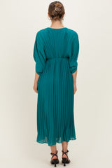 Teal Pleated V Neck Maternity Maxi Dress