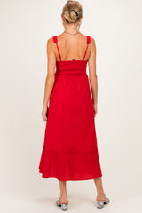 Red Linen Blend Sleeveless Maternity Midi Dress