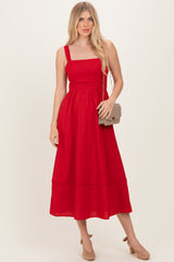 Red Linen Blend Sleeveless Midi Dress