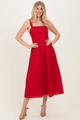 Red Linen Blend Sleeveless Midi Dress