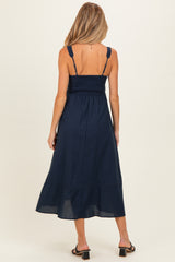 Navy Linen Blend Sleeveless Maternity Midi Dress