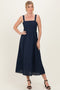 Navy Linen Blend Sleeveless Midi Dress