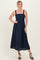 Navy Linen Blend Sleeveless Midi Dress