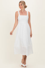 Ivory Linen Blend Sleeveless Midi Dress