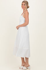 Ivory Linen Blend Sleeveless Midi Dress