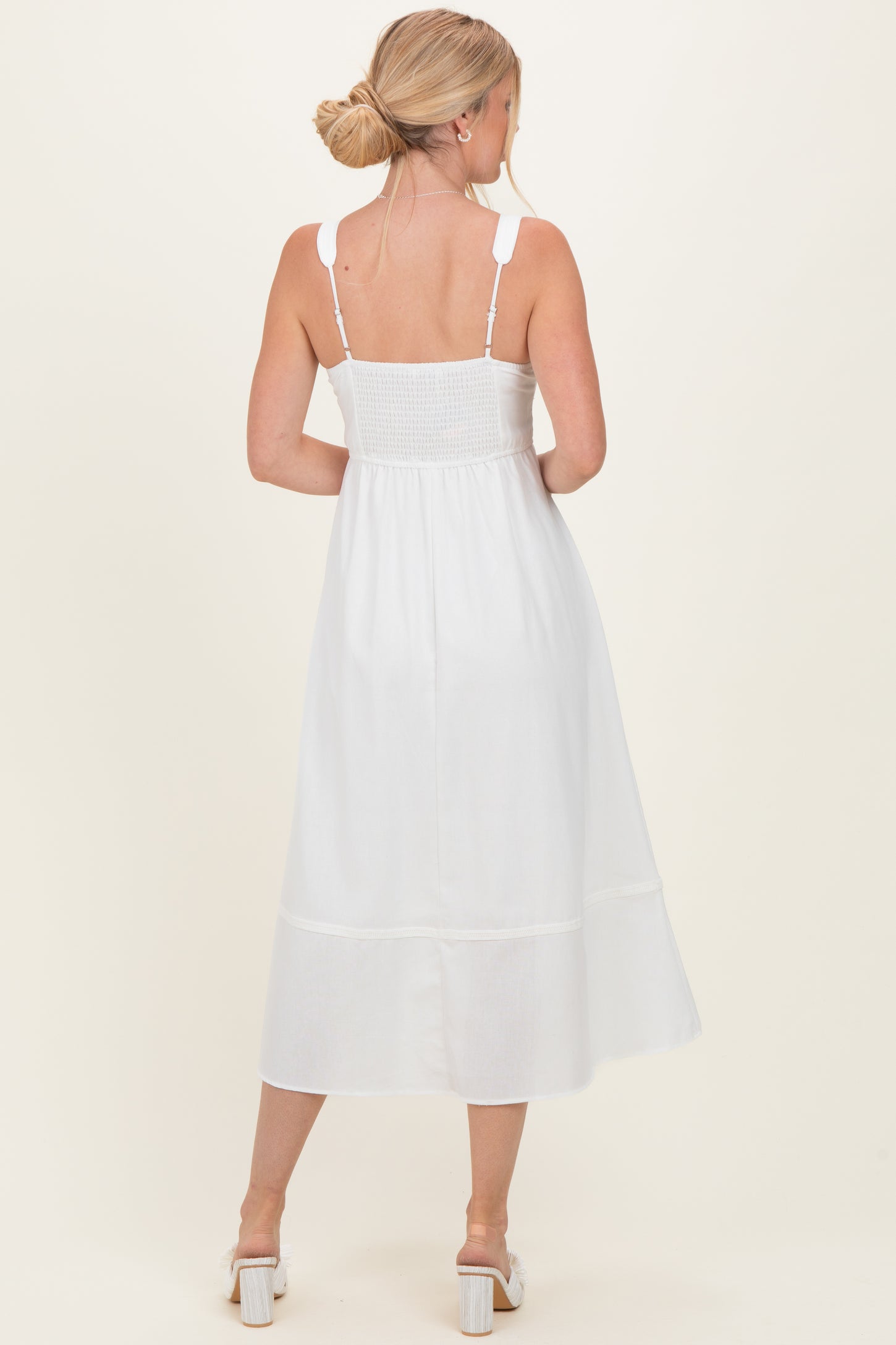 Ivory Linen Blend Sleeveless Midi Dress