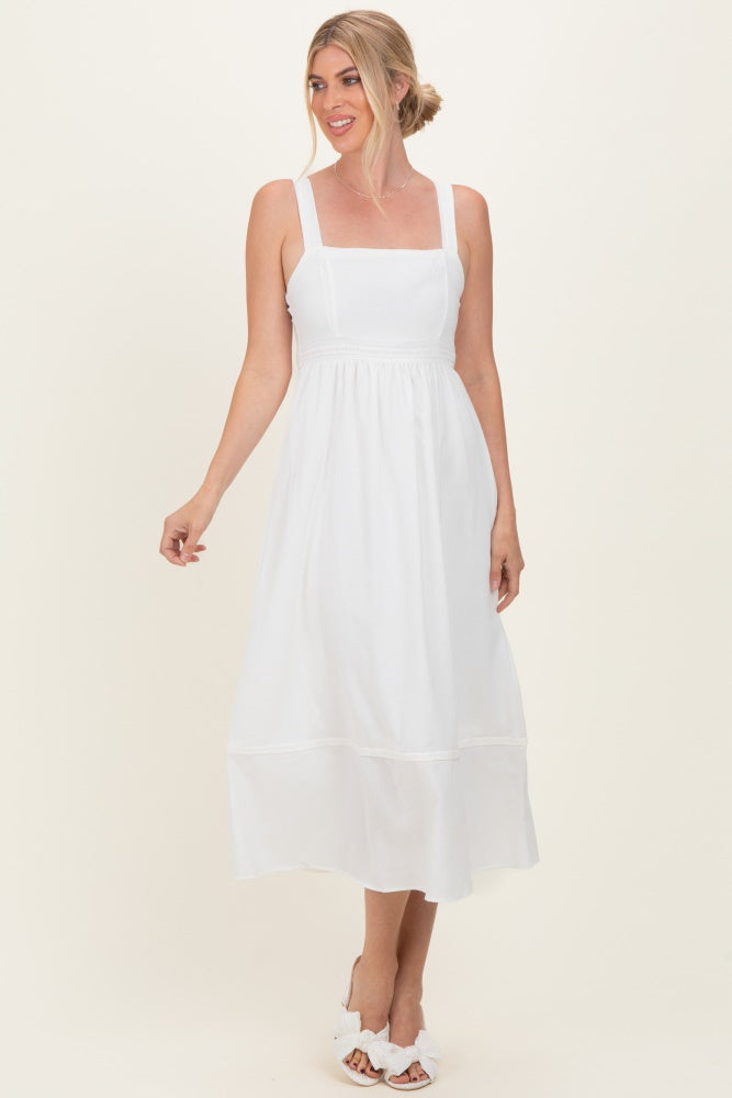 Ivory Linen Blend Sleeveless Maternity Midi Dress