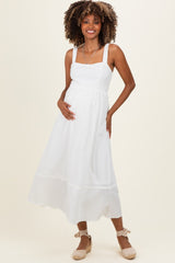 Ivory Linen Blend Sleeveless Maternity Midi Dress