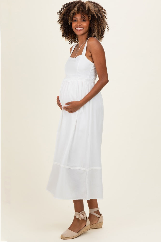 Ivory Linen Blend Sleeveless Maternity Midi Dress