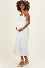 Ivory Linen Blend Sleeveless Maternity Midi Dress
