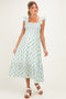 Blue Floral Smocked Sleeveless Maternity Midi Dress