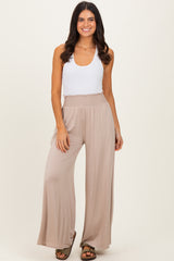 Ash Mocha Smocked Waist Wide Leg Pants