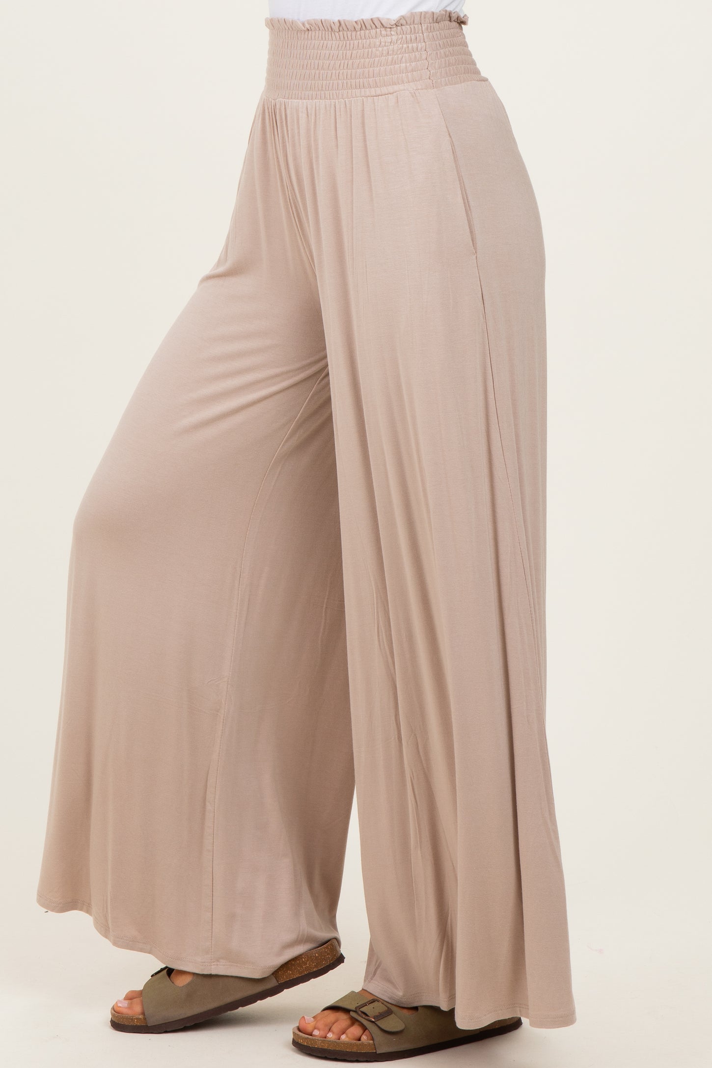 Ash Mocha Smocked Waist Wide Leg Pants