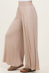 Ash Mocha Smocked Waist Wide Leg Pants