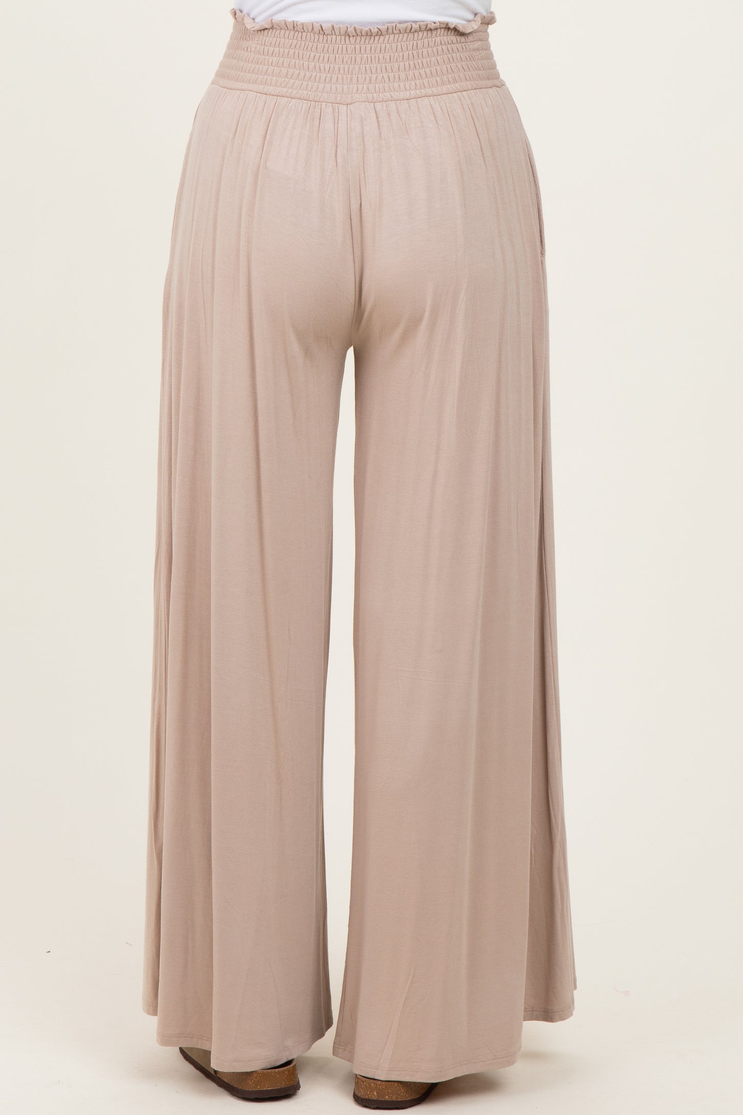 Ash Mocha Smocked Waist Wide Leg Pants