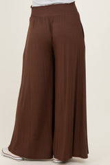 Brown Smocked Waist Wide Leg Pants