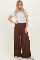 Brown Smocked Waist Wide Leg Pants
