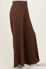 Brown Smocked Waist Wide Leg Pants
